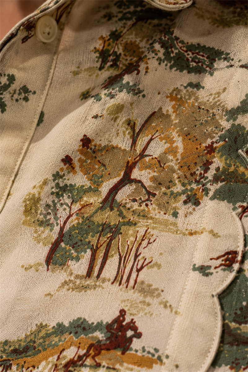 70s Fırfır/Toile de Jouy Tarz Gömlek