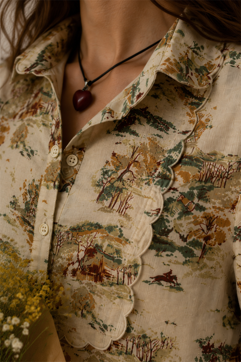 70s Fırfır/Toile de Jouy Tarz Gömlek