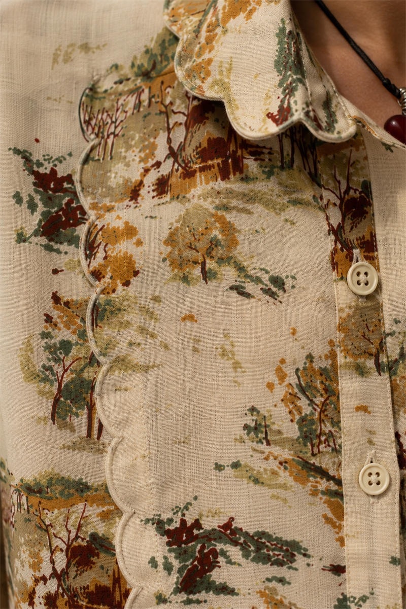 70s Fırfır/Toile de Jouy Tarz Gömlek