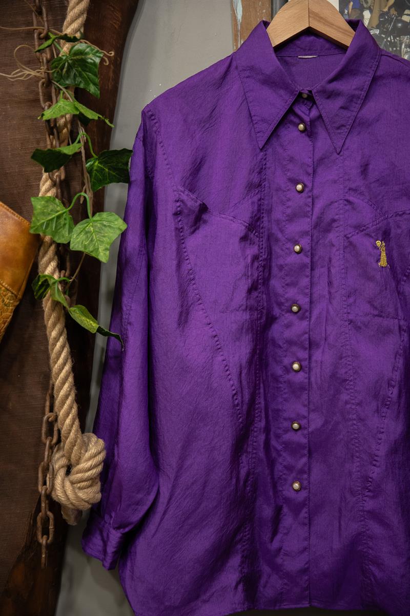 70s France Purple Tasarım Kadın Gömlek