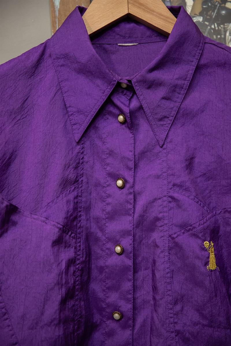 70s France Purple Tasarım Kadın Gömlek