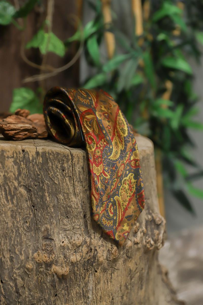 70s Mustard Saf İpek Kravat