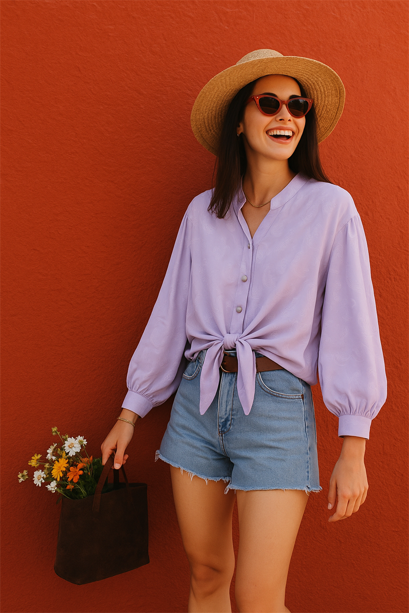 70s Paris Purple Kadın Gömlek