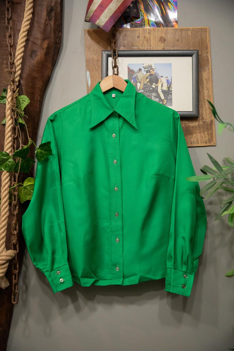 70s Yaka Green Kadın Gömlek