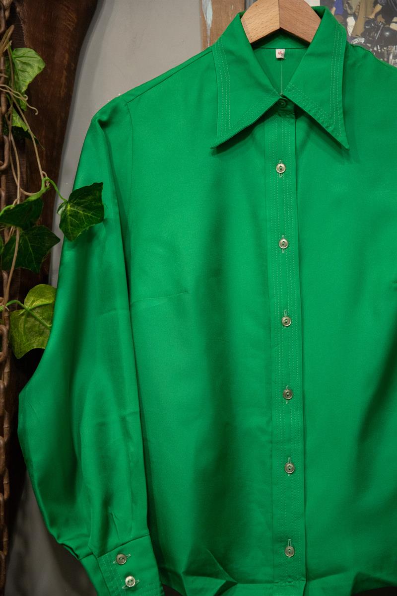 70s Yaka Green Kadın Gömlek
