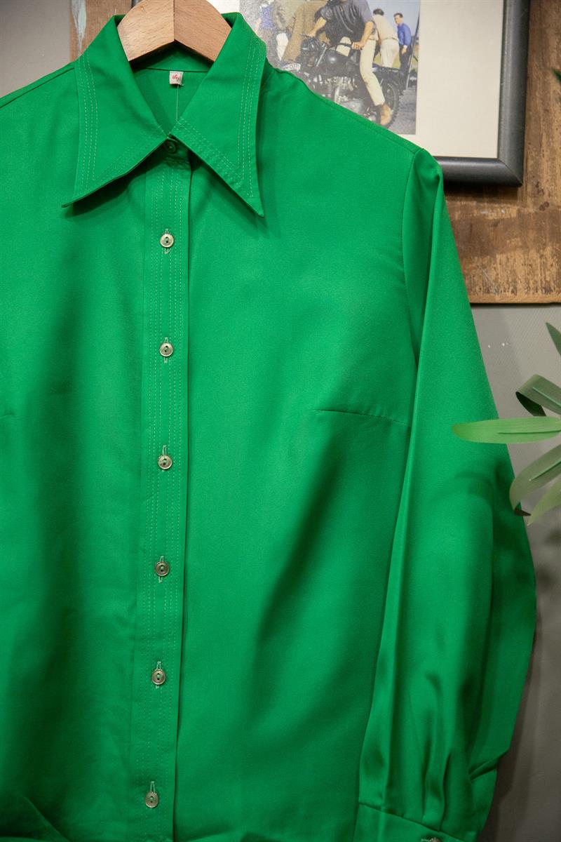 70s Yaka Green Kadın Gömlek