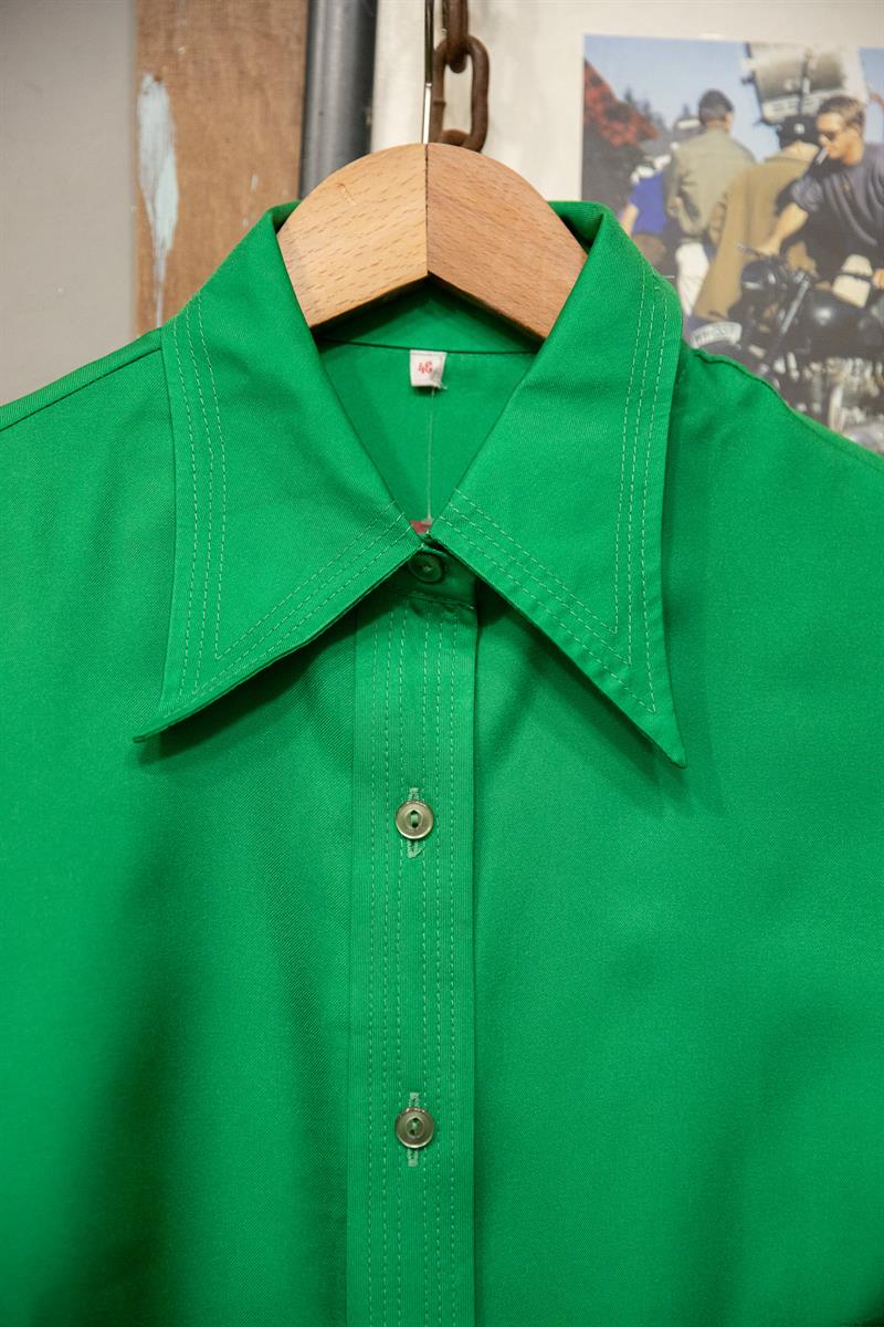 70s Yaka Green Kadın Gömlek