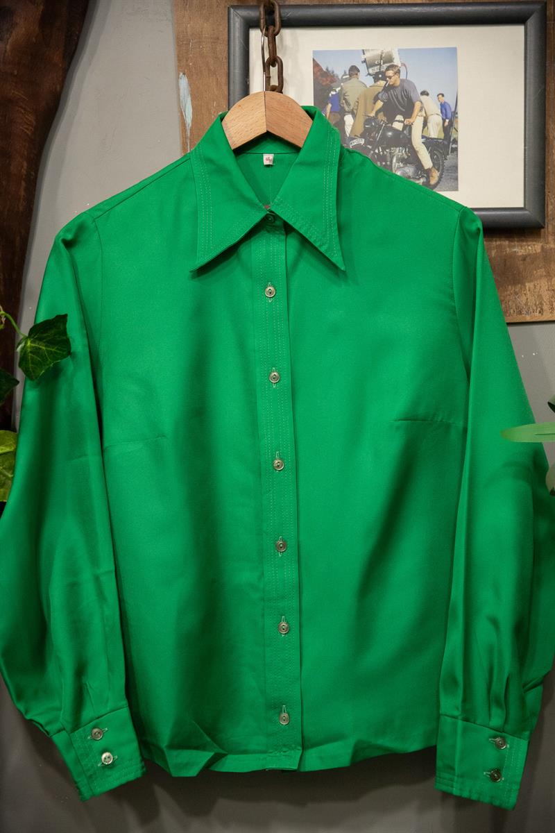 70s Yaka Green Kadın Gömlek