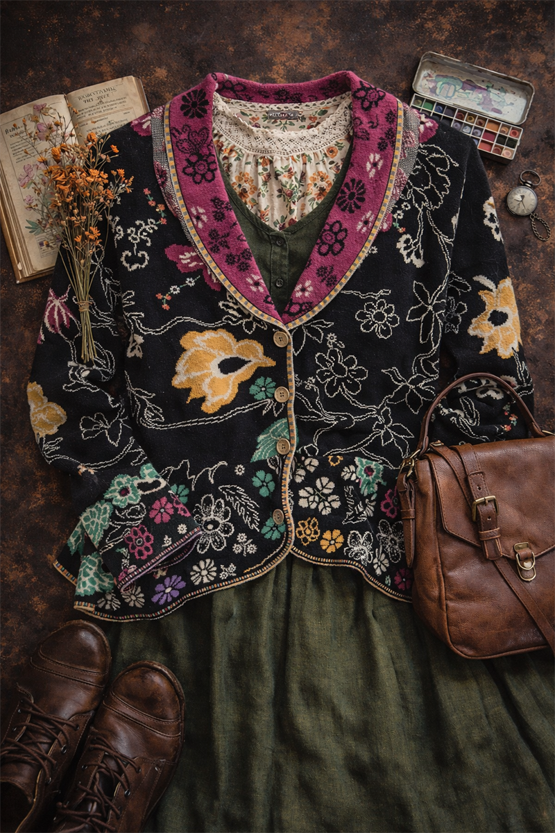80s-90s Bohemian Floral Hırka/Ceket