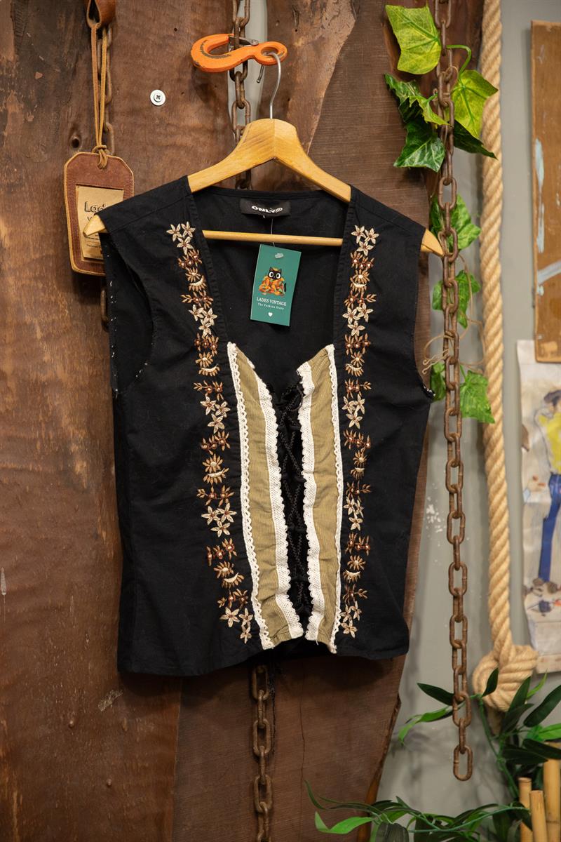 80s-90s Bohemian Nakışlı Korse