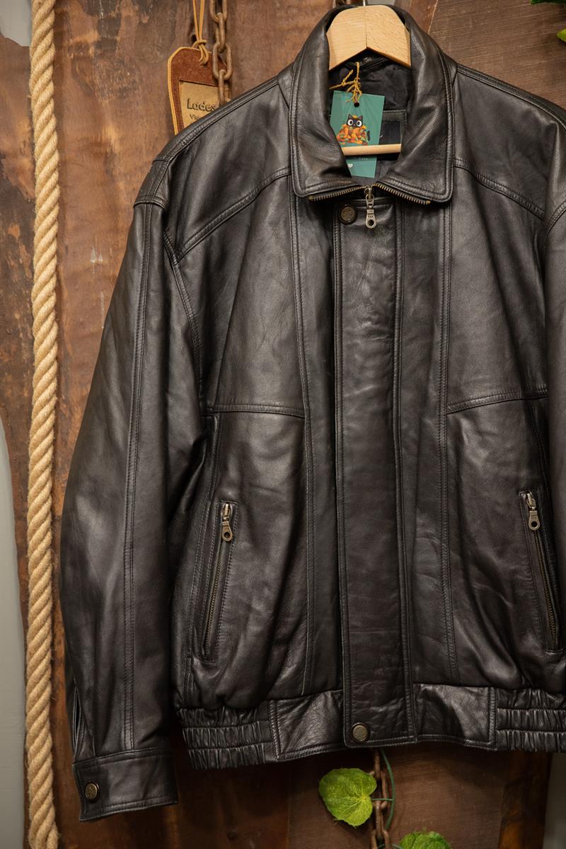 80s-90s Bomber Black Deri Ceket
