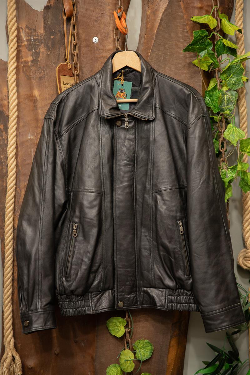 80s-90s Bomber Black Deri Ceket