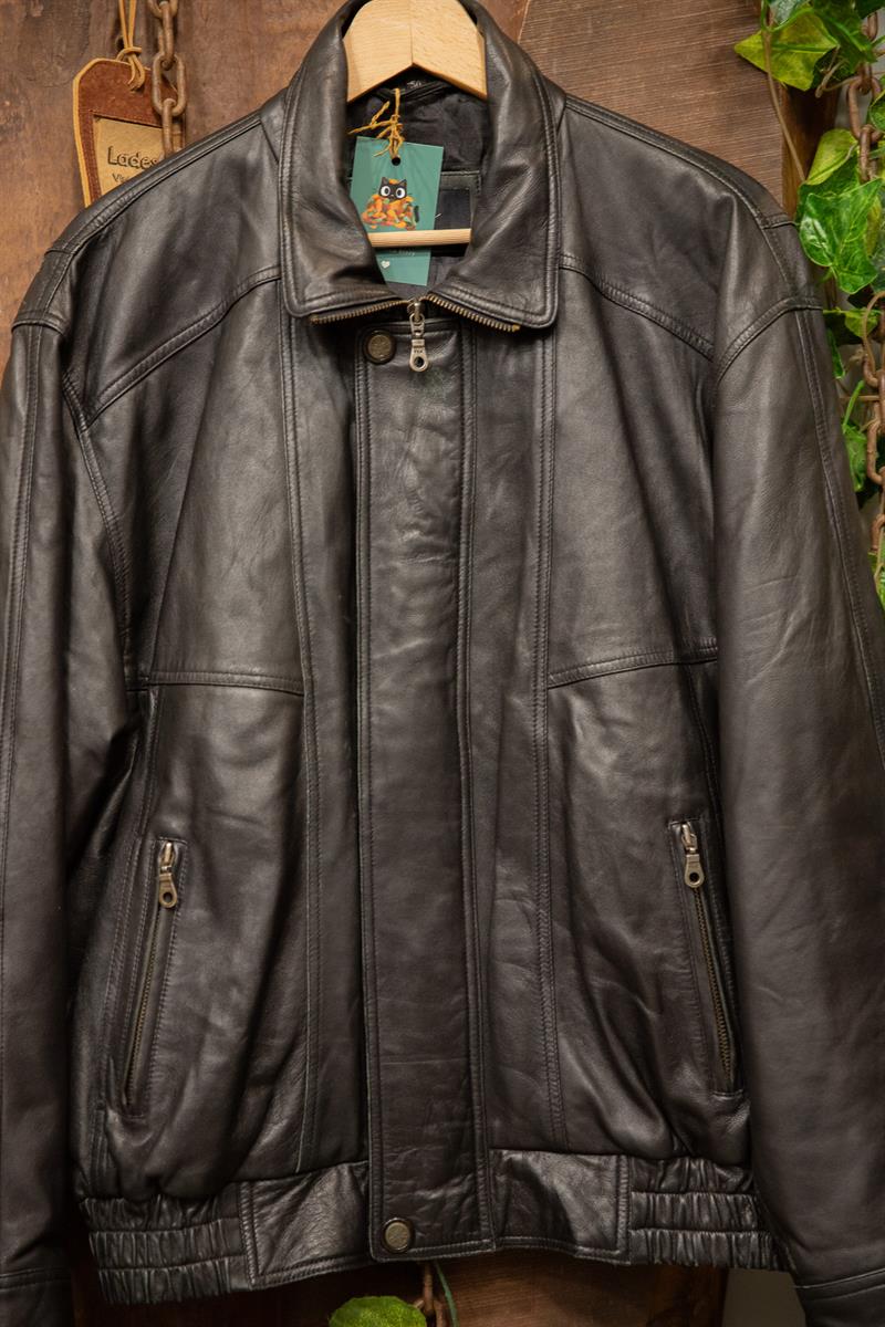 80s-90s Bomber Black Deri Ceket