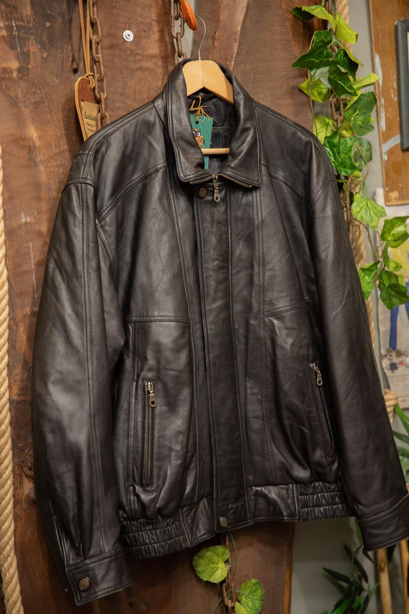 80s-90s Bomber Black Deri Ceket