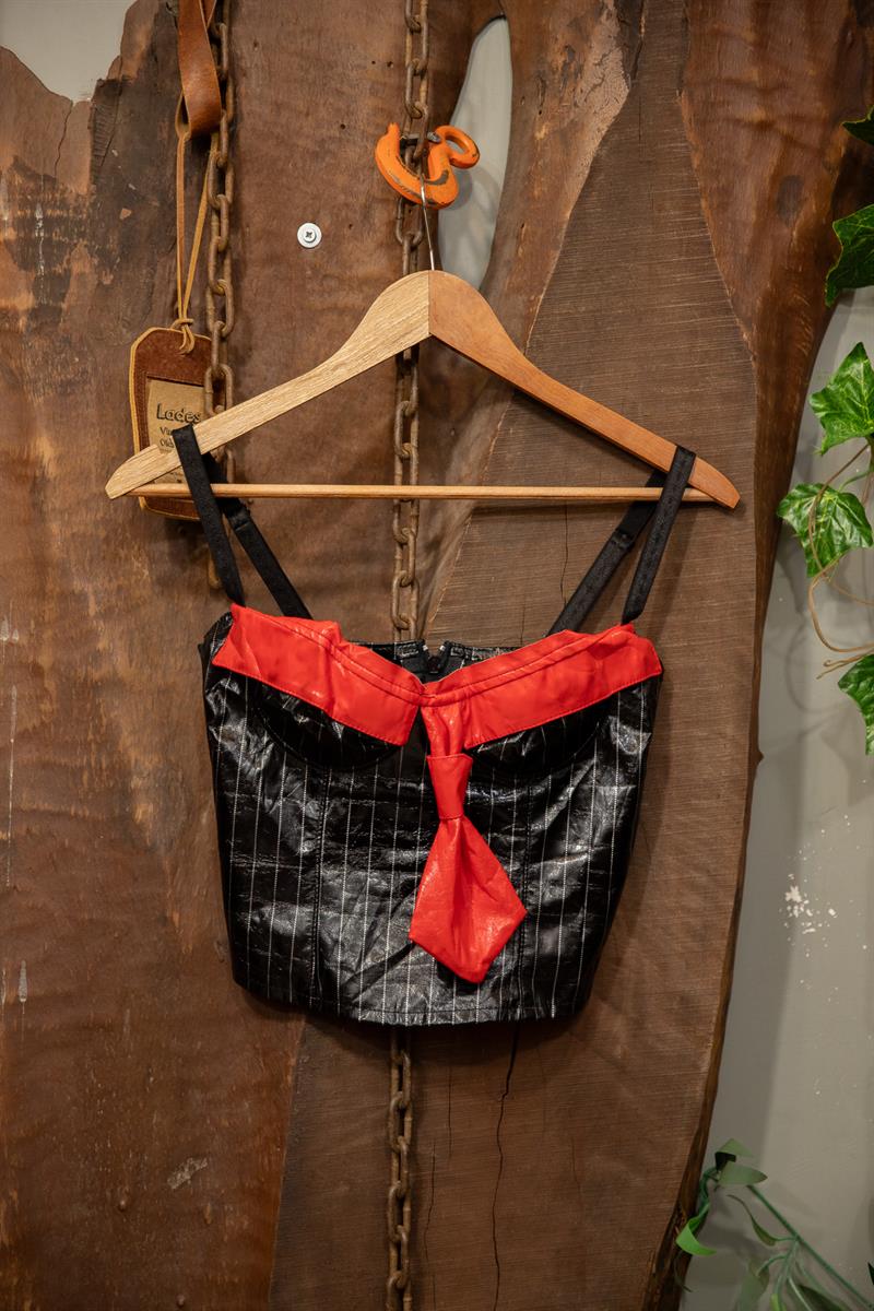 80s-90s Shiny Vinyl Kravatlı Top