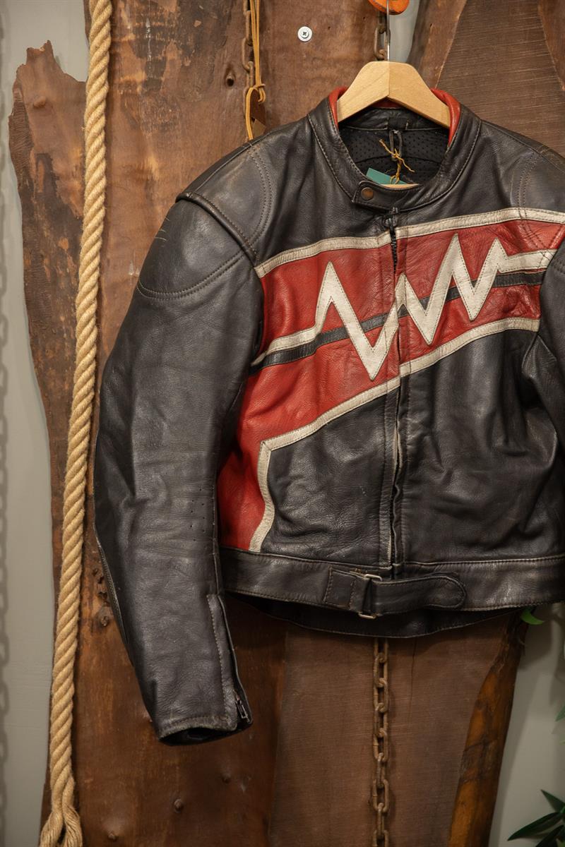 80s Biker Red Moto Deri Ceket
