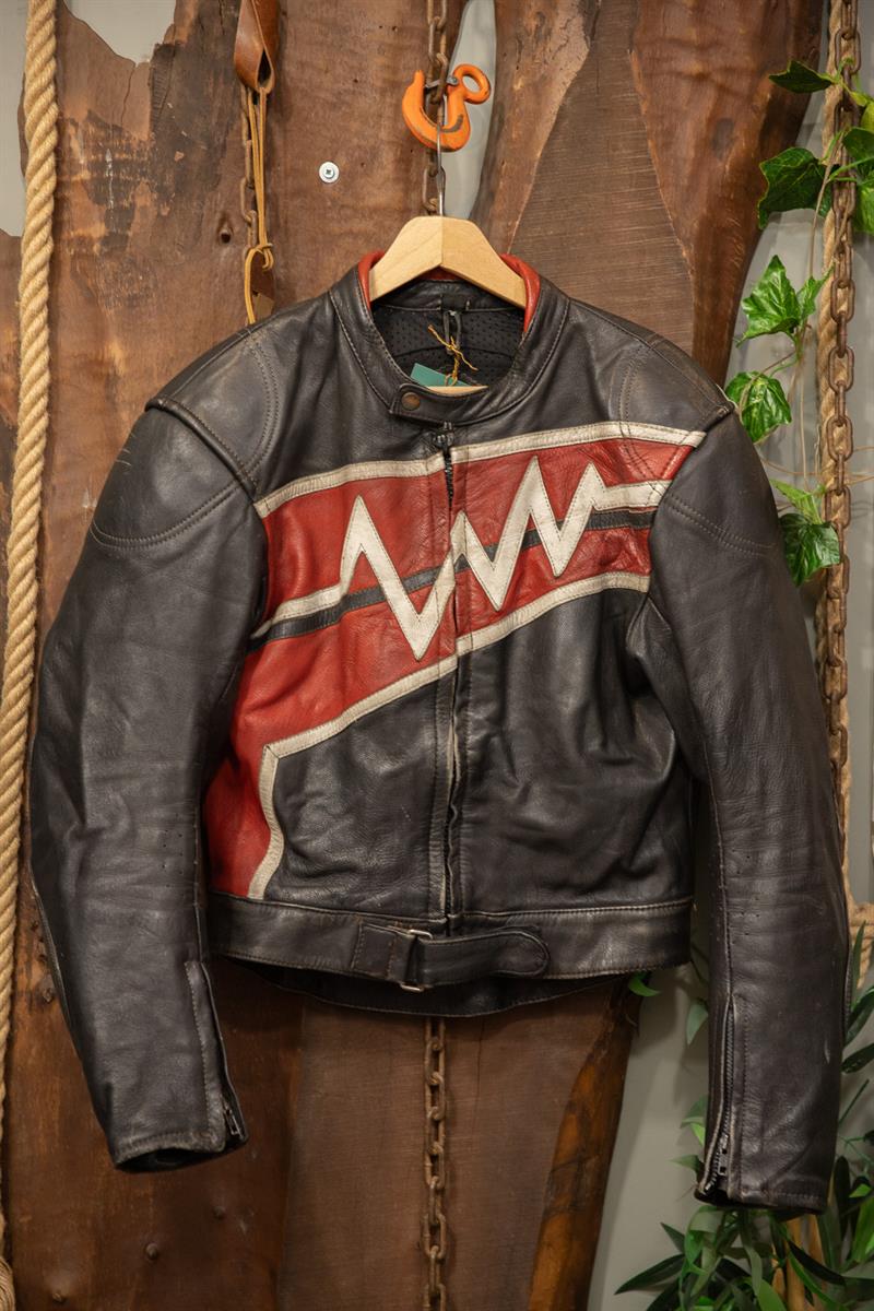 80s Biker Red Moto Deri Ceket