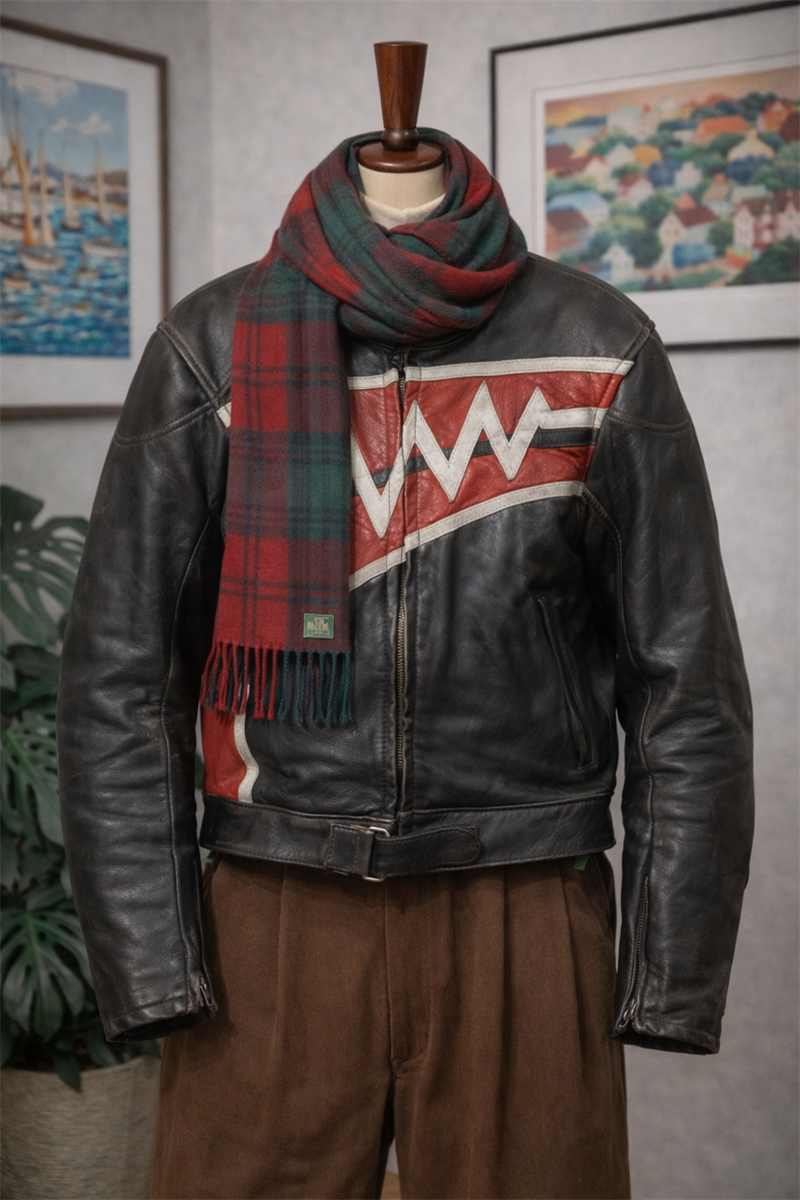 80s Biker Red Moto Deri Ceket