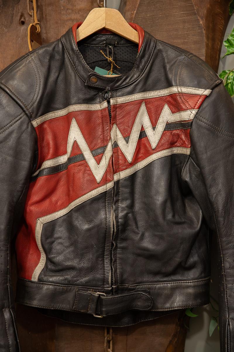 80s Biker Red Moto Deri Ceket