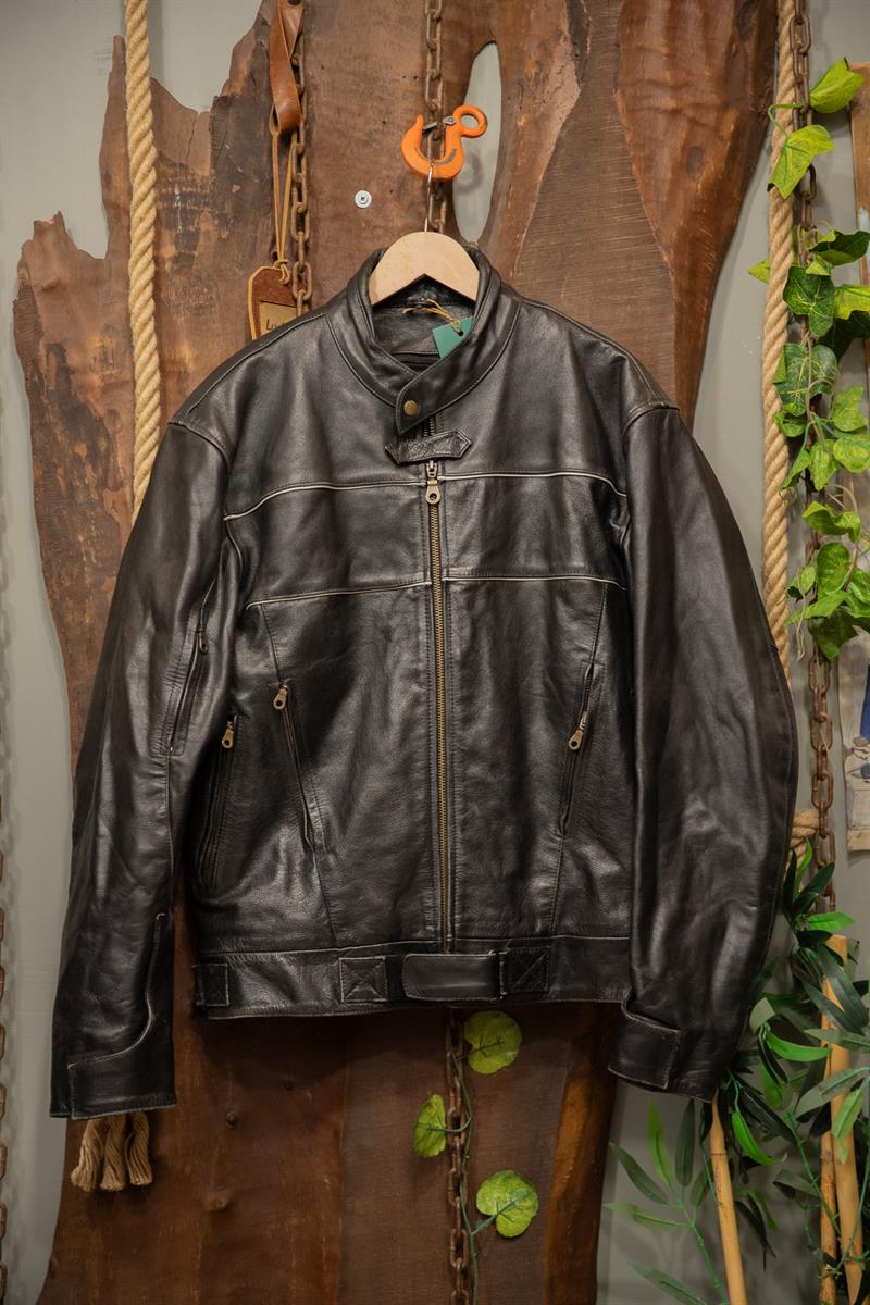 80s Black Biker Moto Deri Ceket