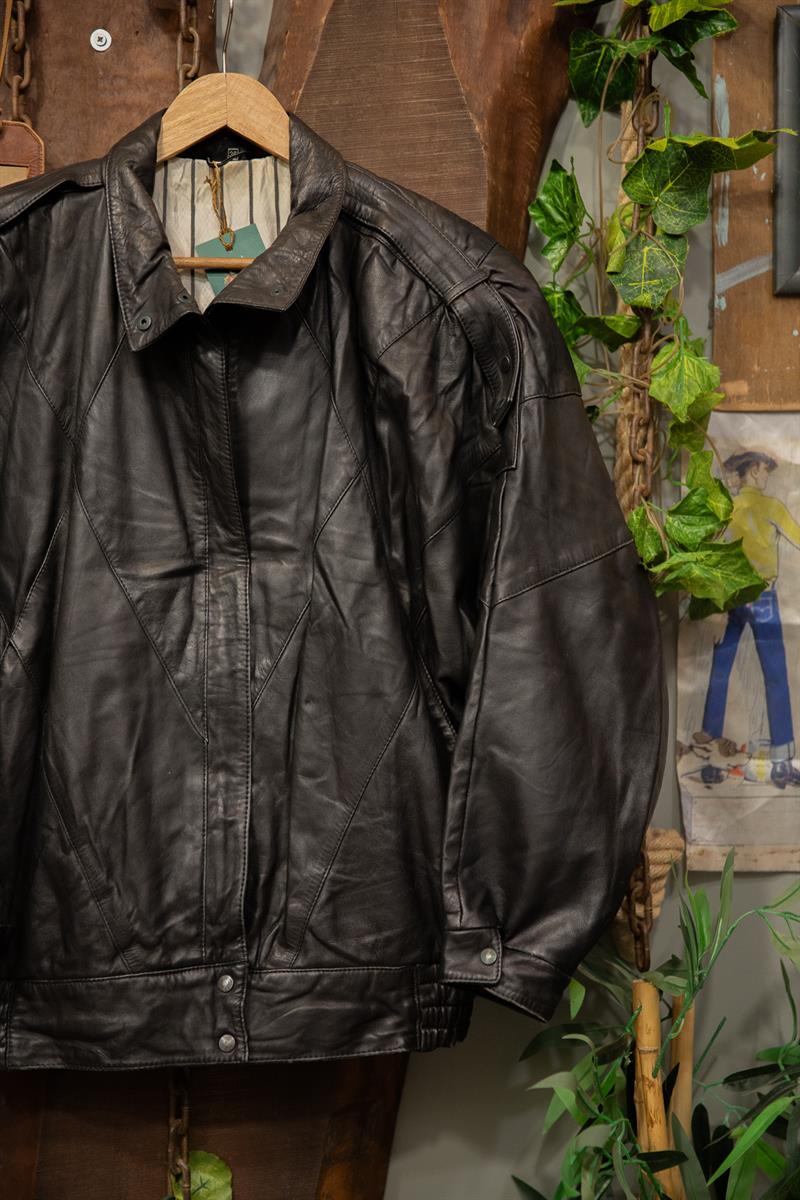 80s Black Bomber Deri Ceket