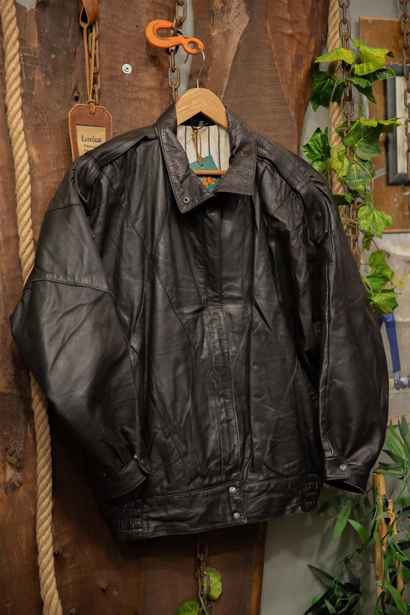 80s Black Bomber Deri Ceket