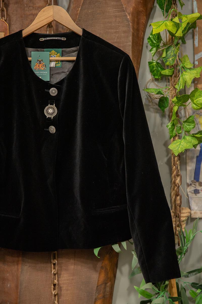 80s Black Velvet Crop Kadife Ceket