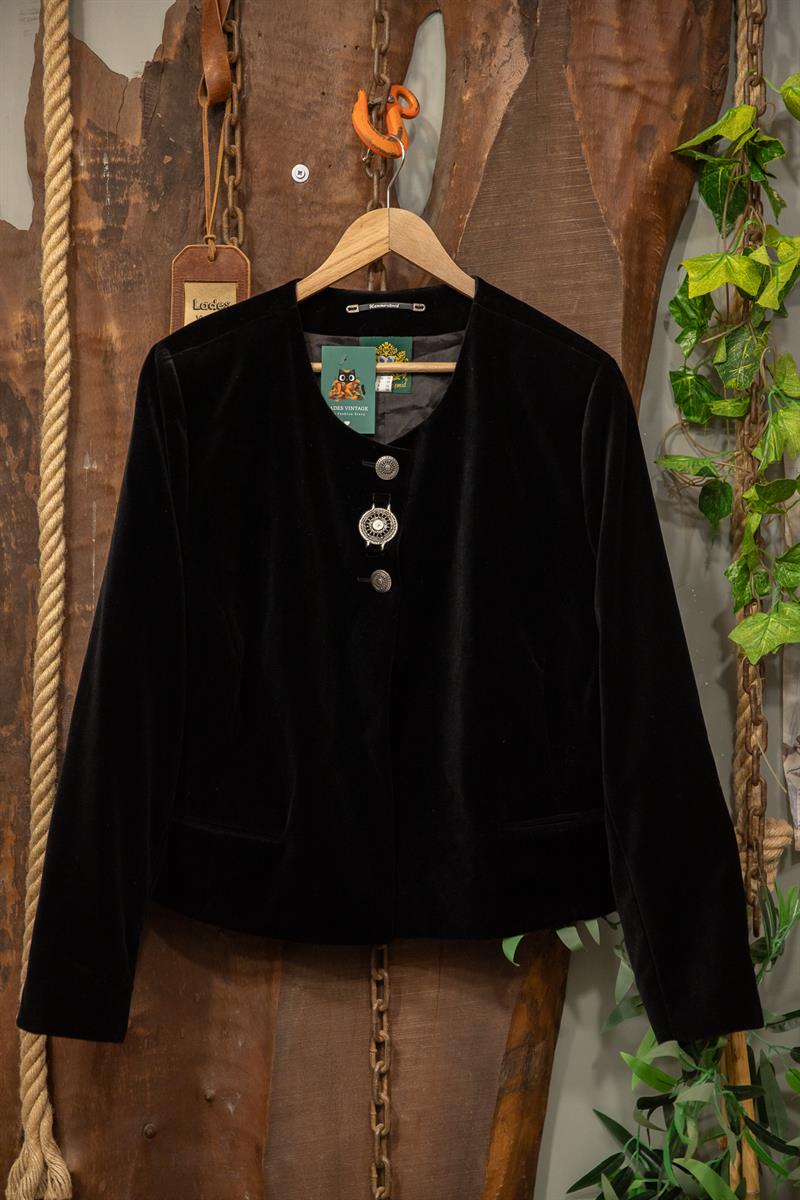80s Black Velvet Crop Kadife Ceket