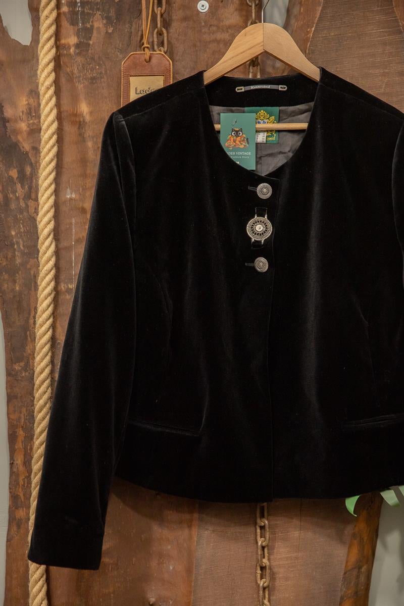 80s Black Velvet Crop Kadife Ceket