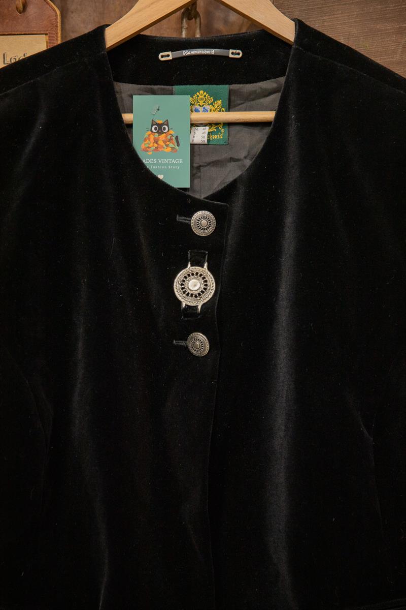 80s Black Velvet Crop Kadife Ceket