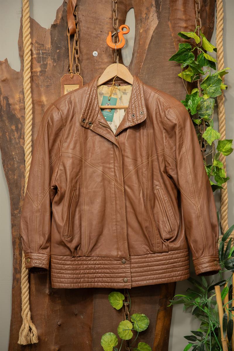 80s Brown Classic Bomber Deri Ceket