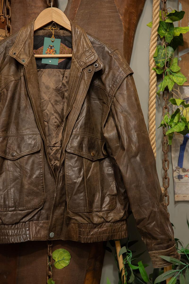80s Brown Eskitme Bomber Deri Ceket