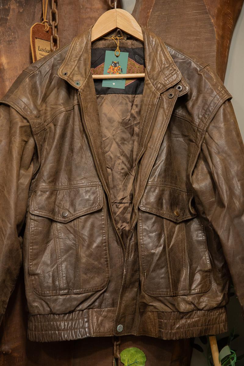 80s Brown Eskitme Bomber Deri Ceket