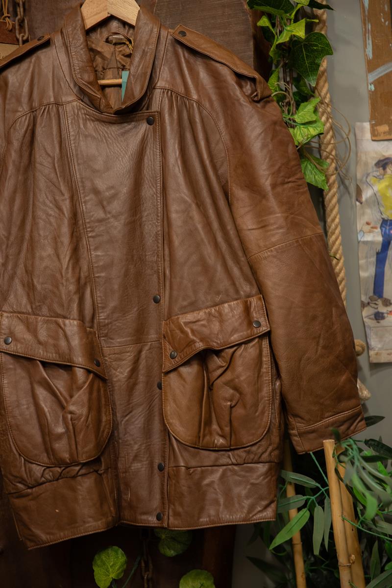 80s Brown Oversize Deri Ceket