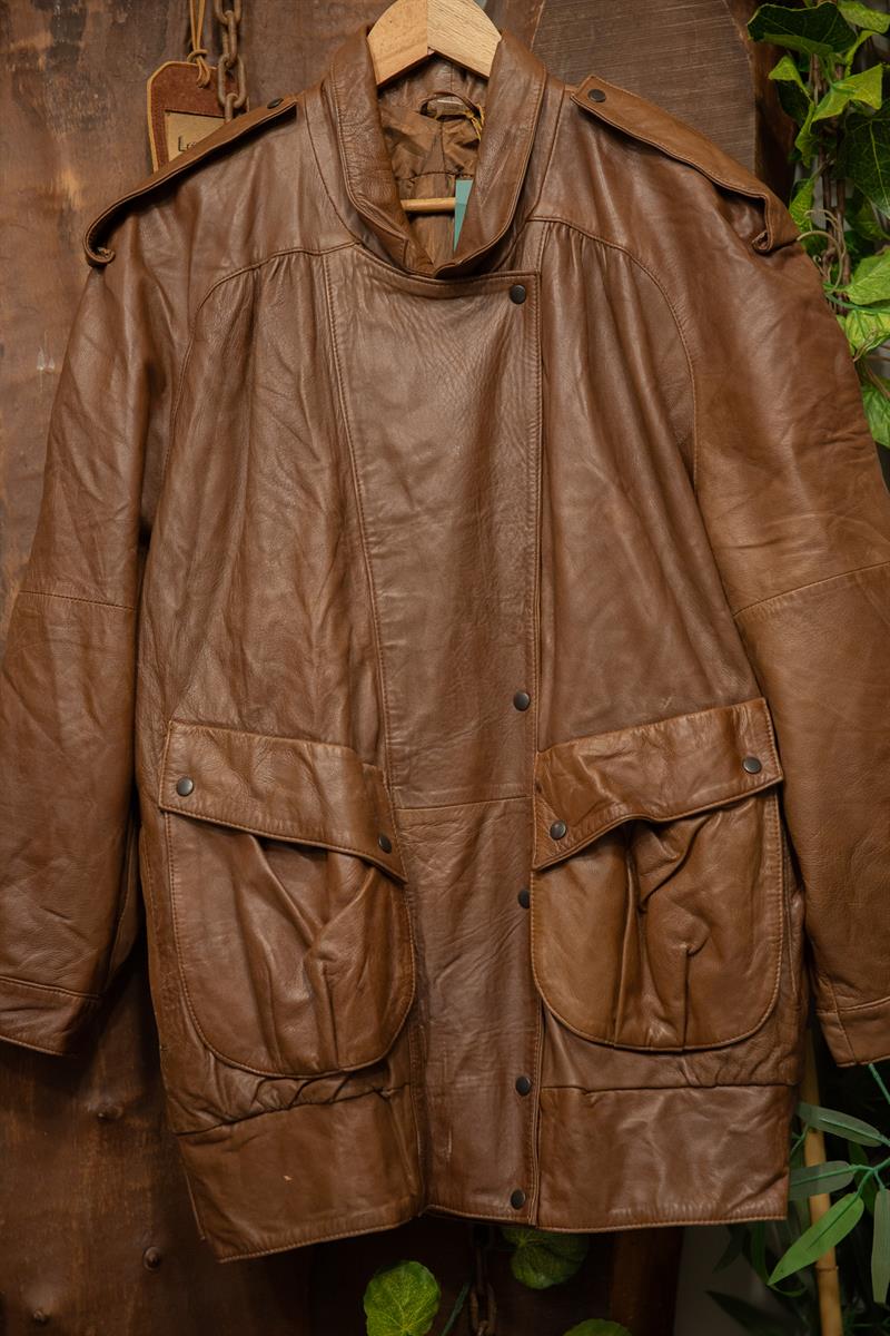 80s Brown Oversize Deri Ceket