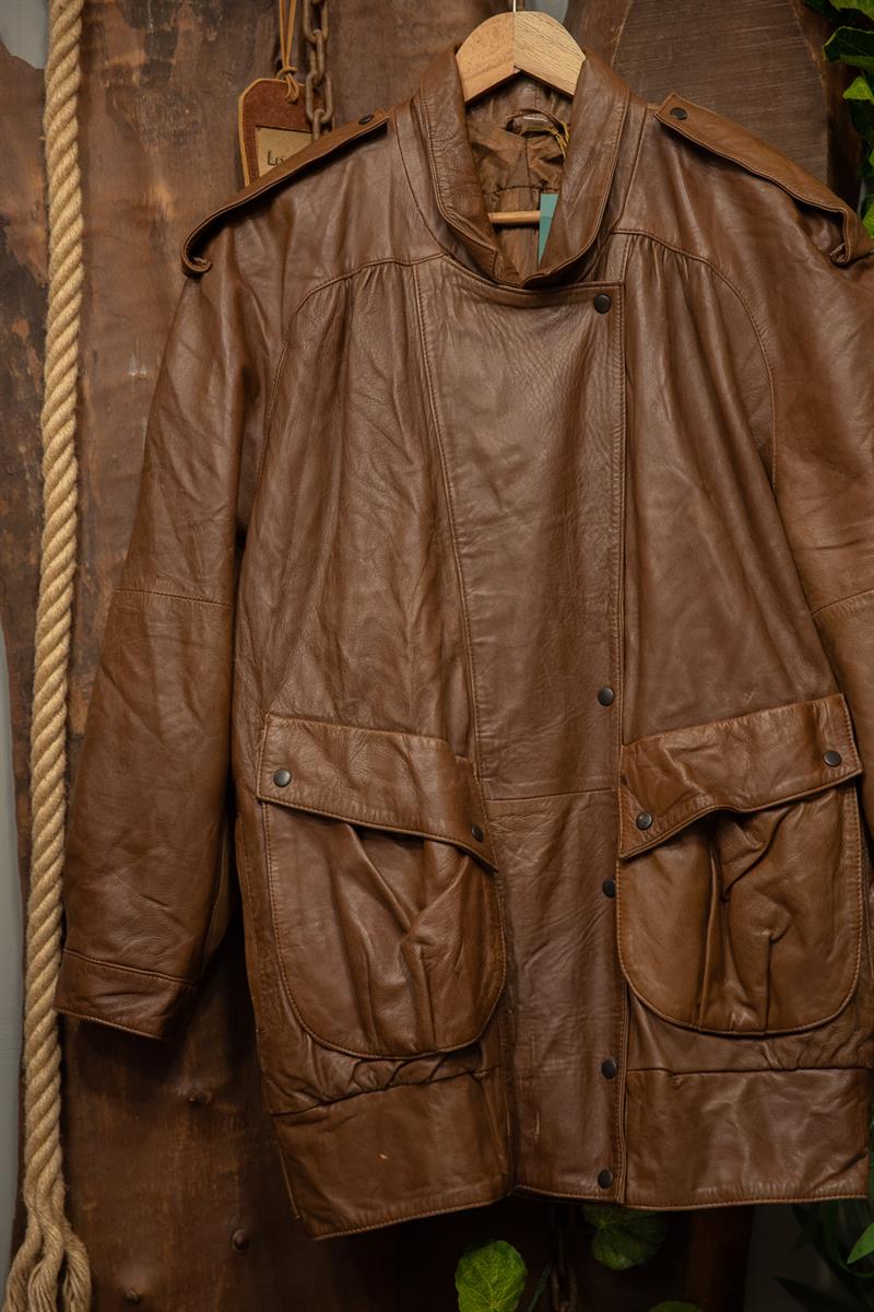 80s Brown Oversize Deri Ceket