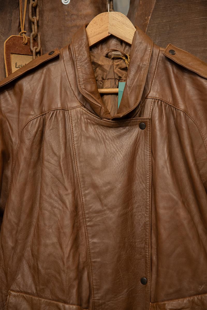 80s Brown Oversize Deri Ceket