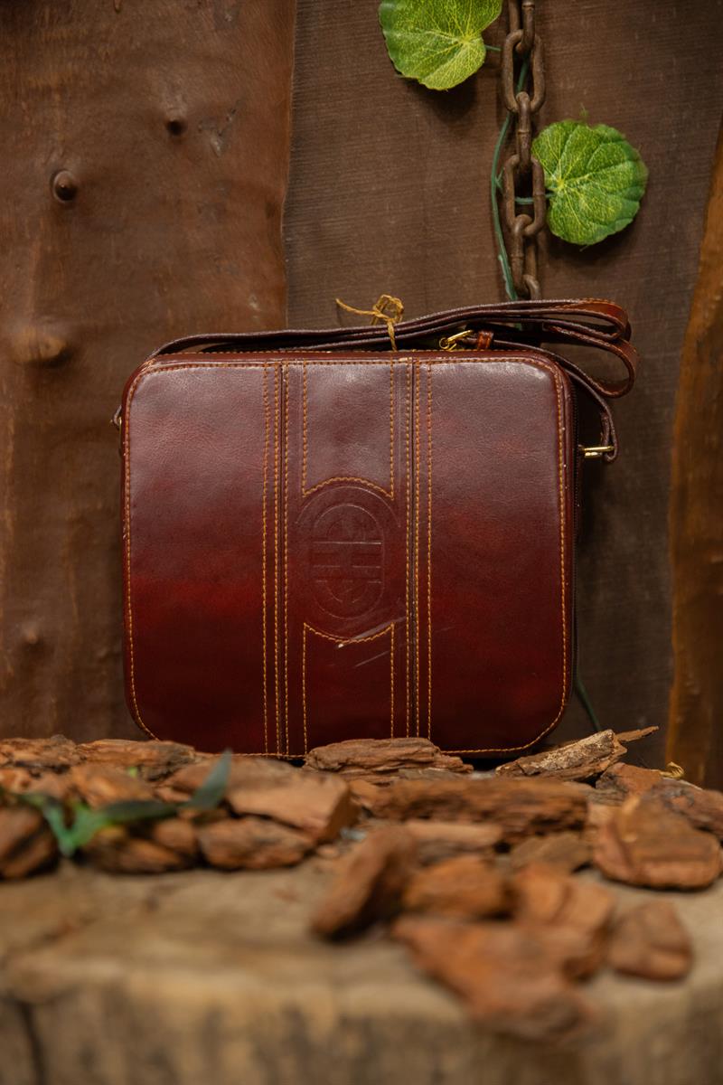 80s Burgundy Tooled Deri Çanta