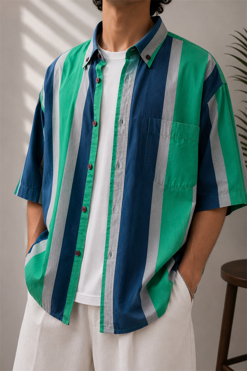 80s Button-Down Tek Cepli Gömlek