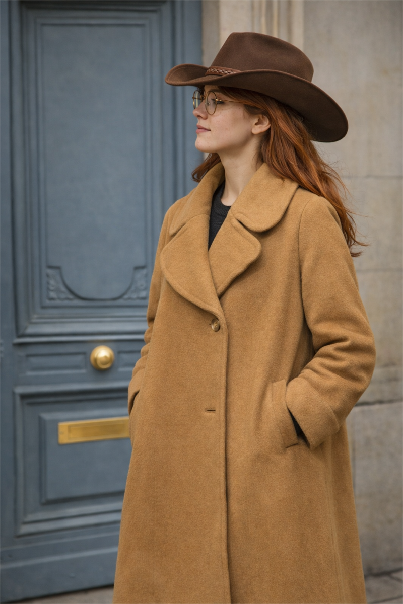 80s Camel Wool Kürk Kaban