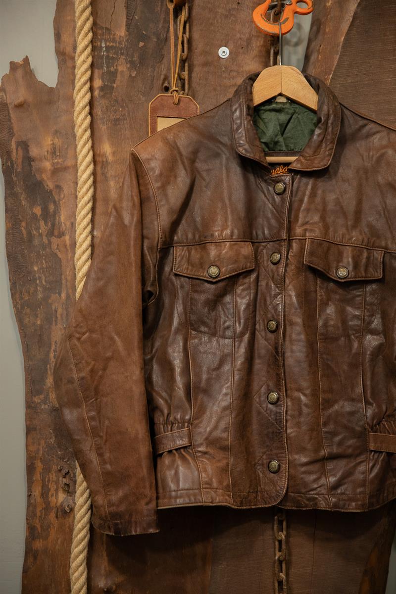 80s Eskitme Brown Biker Deri Ceket