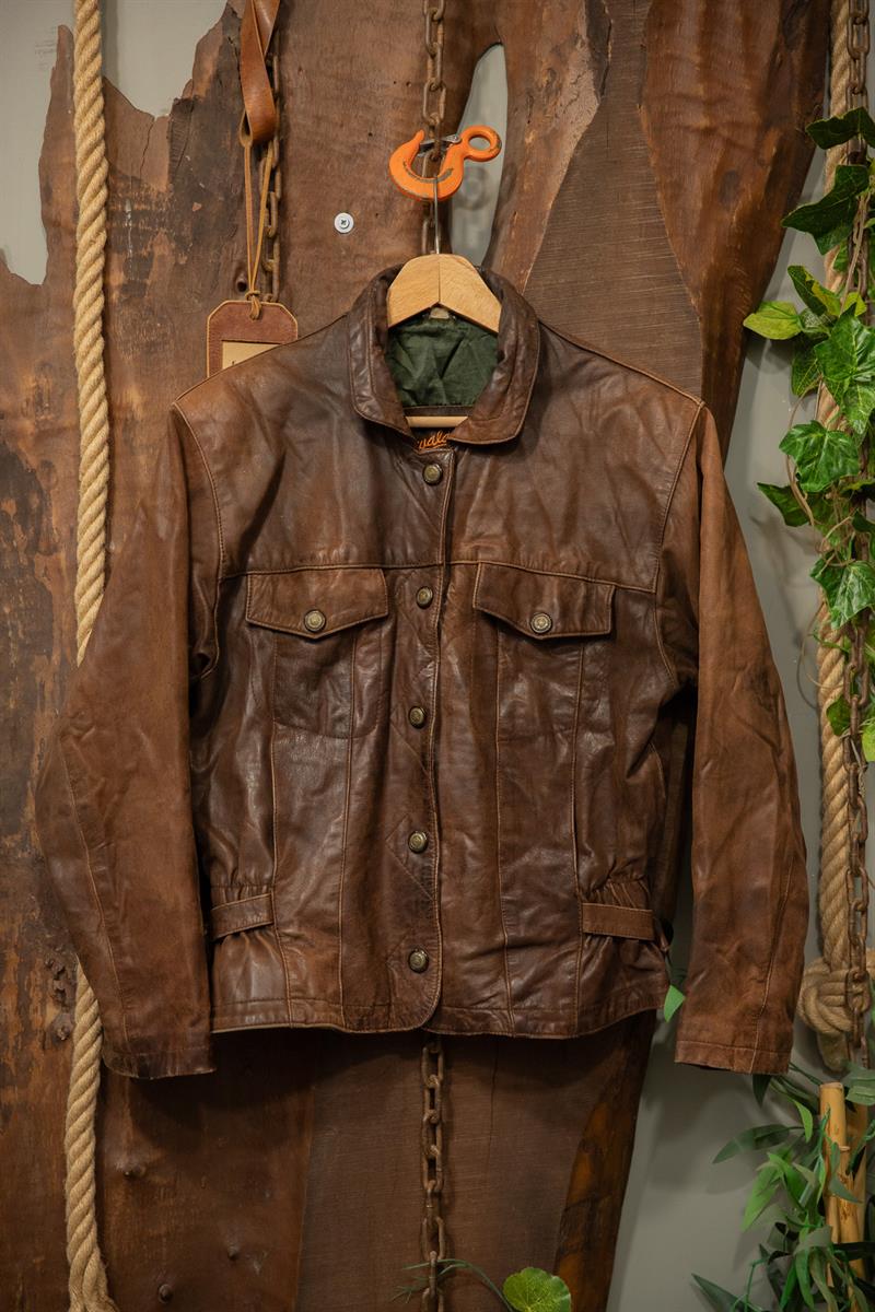 80s Eskitme Brown Biker Deri Ceket
