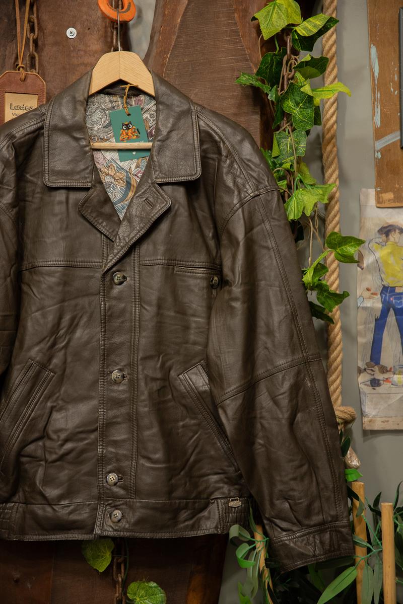 80s Eskitme Classic Oversize Bomber Deri Ceket