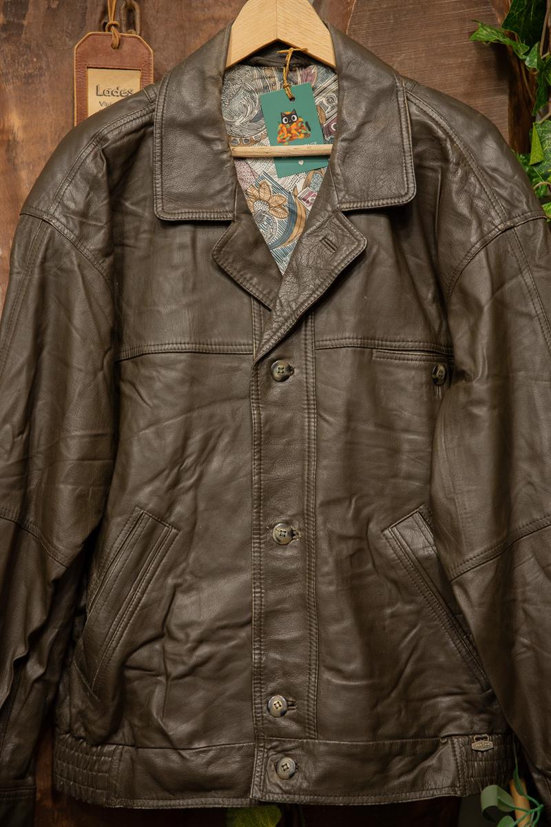 80s Eskitme Classic Oversize Bomber Deri Ceket