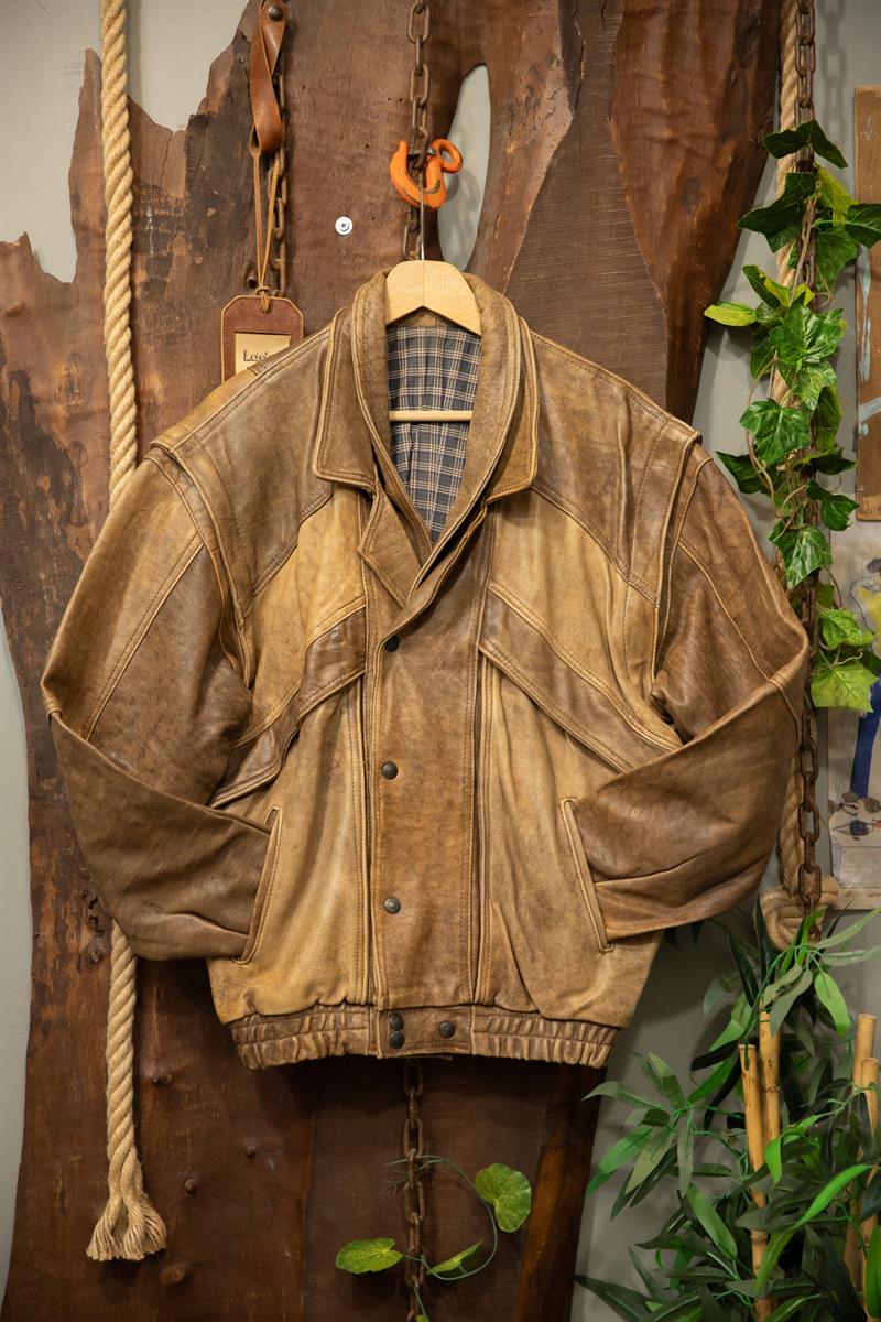 80s Eskitme Taba Bomber Deri Ceket