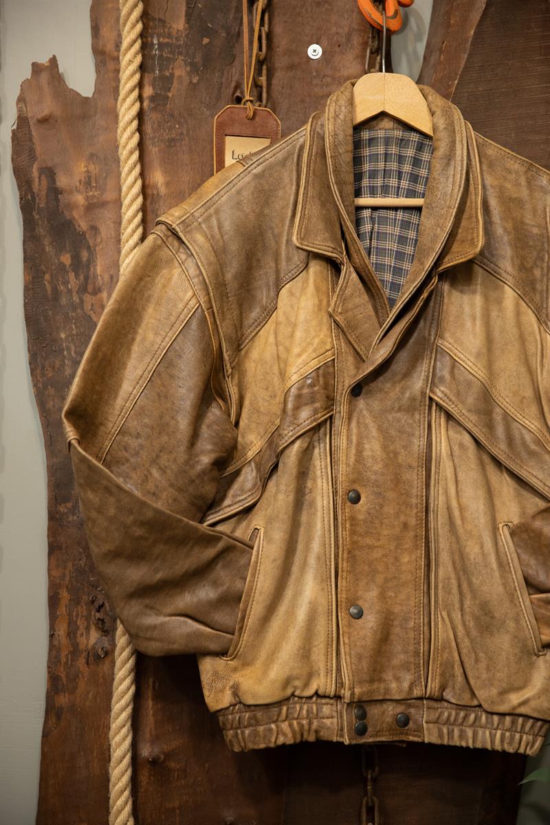 80s Eskitme Taba Bomber Deri Ceket