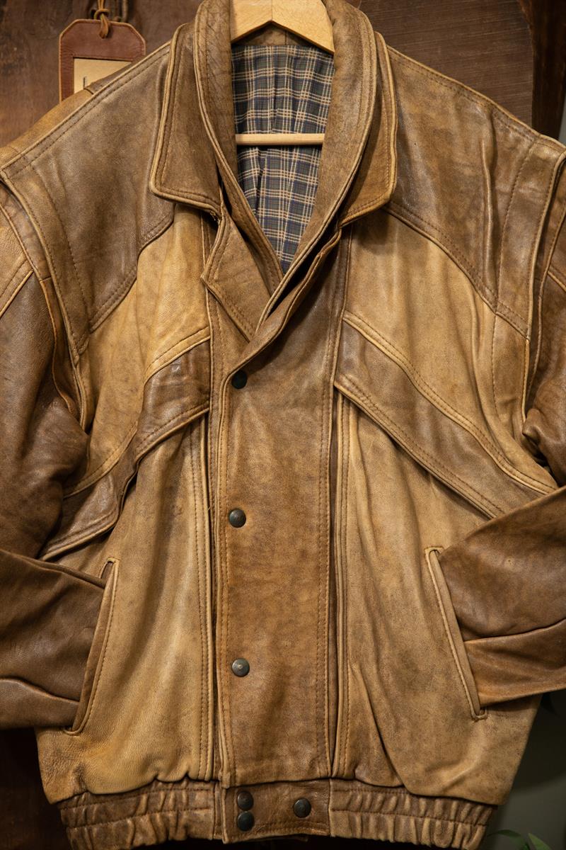 80s Eskitme Taba Bomber Deri Ceket