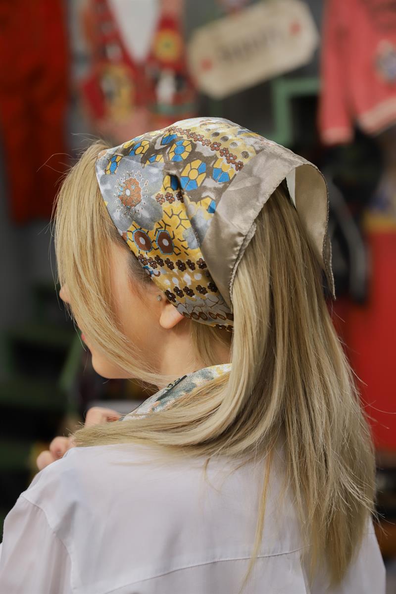 80s Ethnic Print İpek Eşarp/Fular