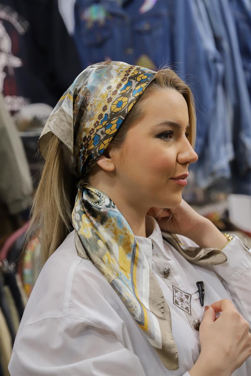 80s Ethnic Print İpek Eşarp/Fular