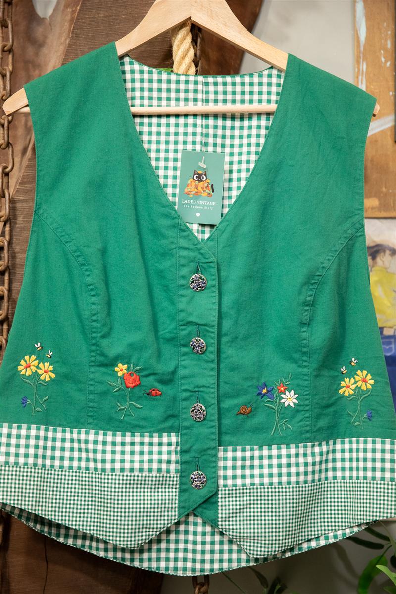 80s Flower Nakışlı Yelek